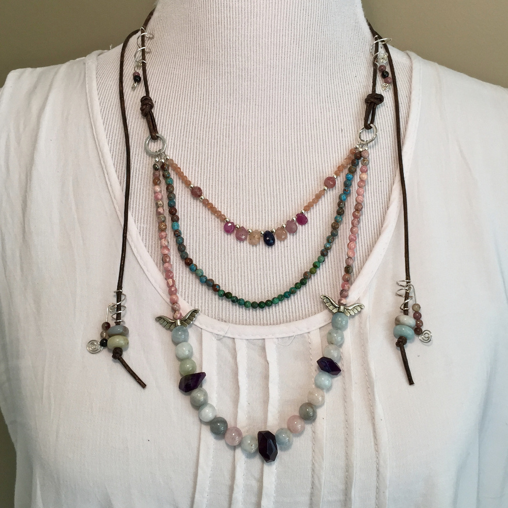 Beryl Amethyst Pink Sapphire Natural Boho Necklace - Picture 6 of 8